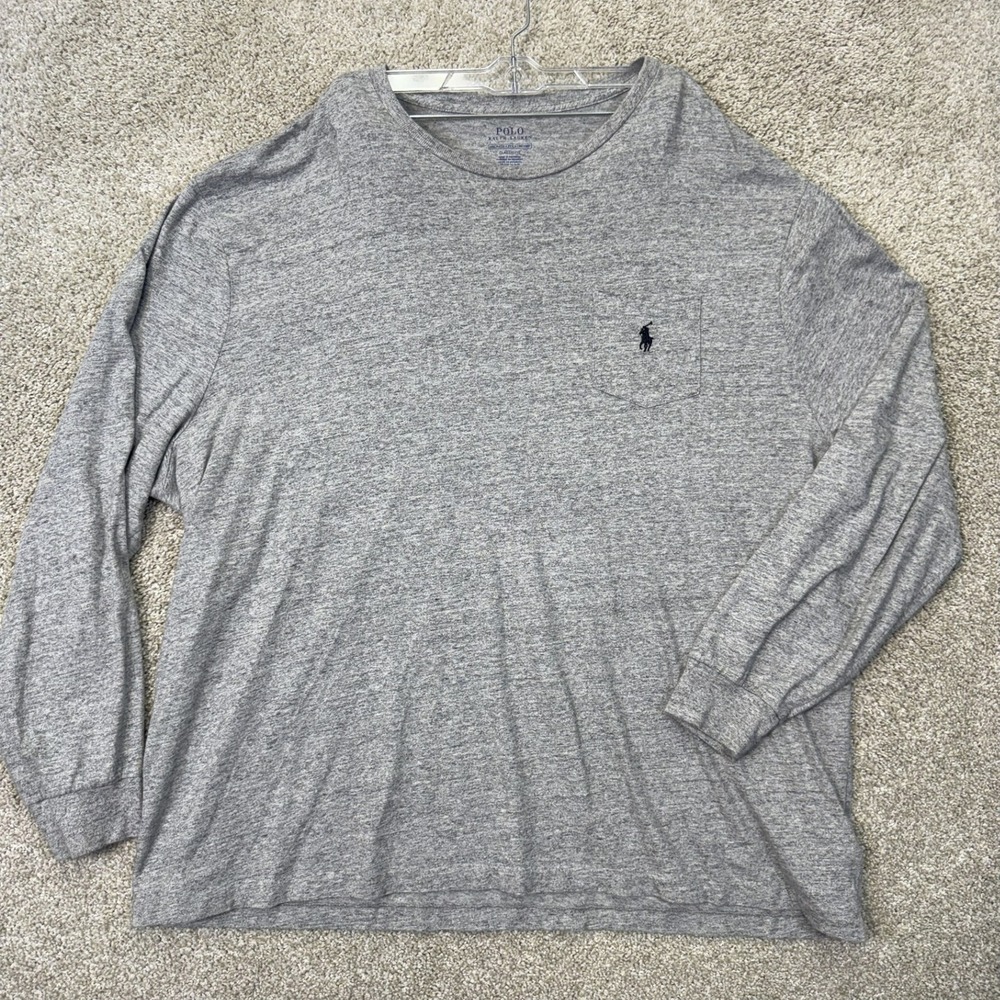 Polo Ralph Lauren T-Shirt Mens XXL Classic Fit Gray Pocket Long Sleeve EUC